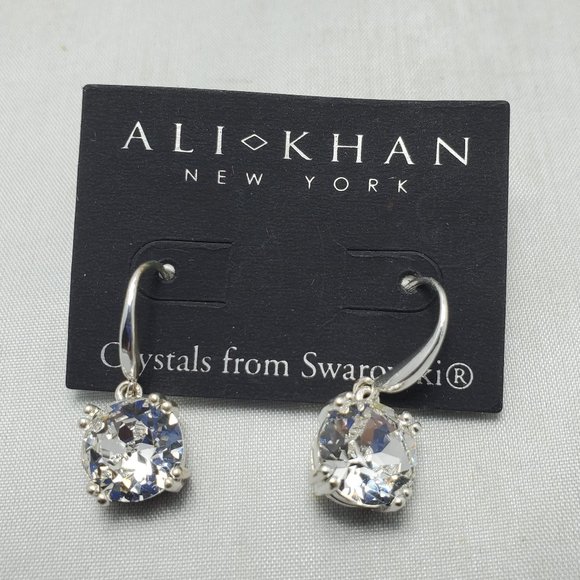 Ali Khan Swarovski Crystal round drop silver fish hook earring - Picture 1 of 3